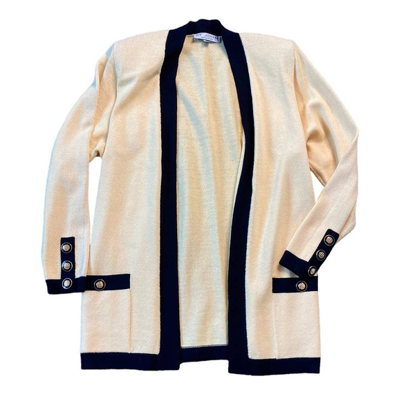 Vintage St. John Sunny Yellow & Black Wool Open Front Cardigan Jacket Medium